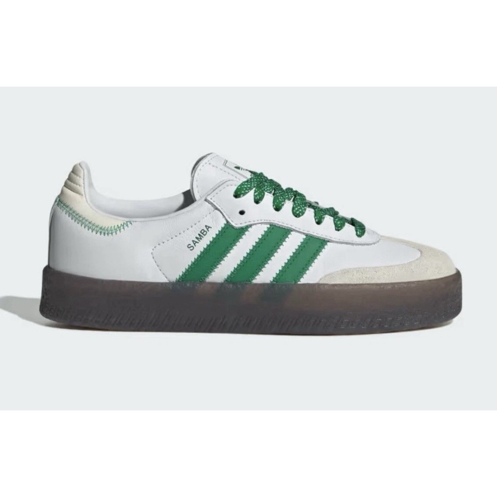 adidas Samba White with Green Stripes and Dark Gum Sole